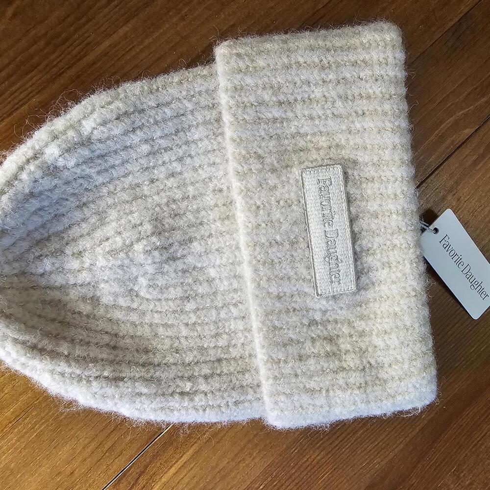Favorite Daughter Legend Beanie Patch Rib Ivory Knit Hat